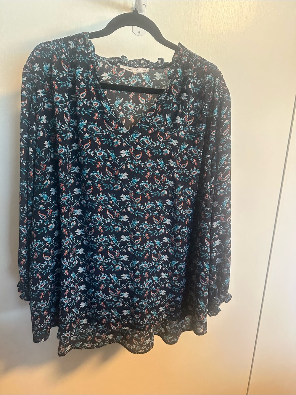 Violet & Claire Womens Navy Floral Long-Sleeve Blouse Size 3X